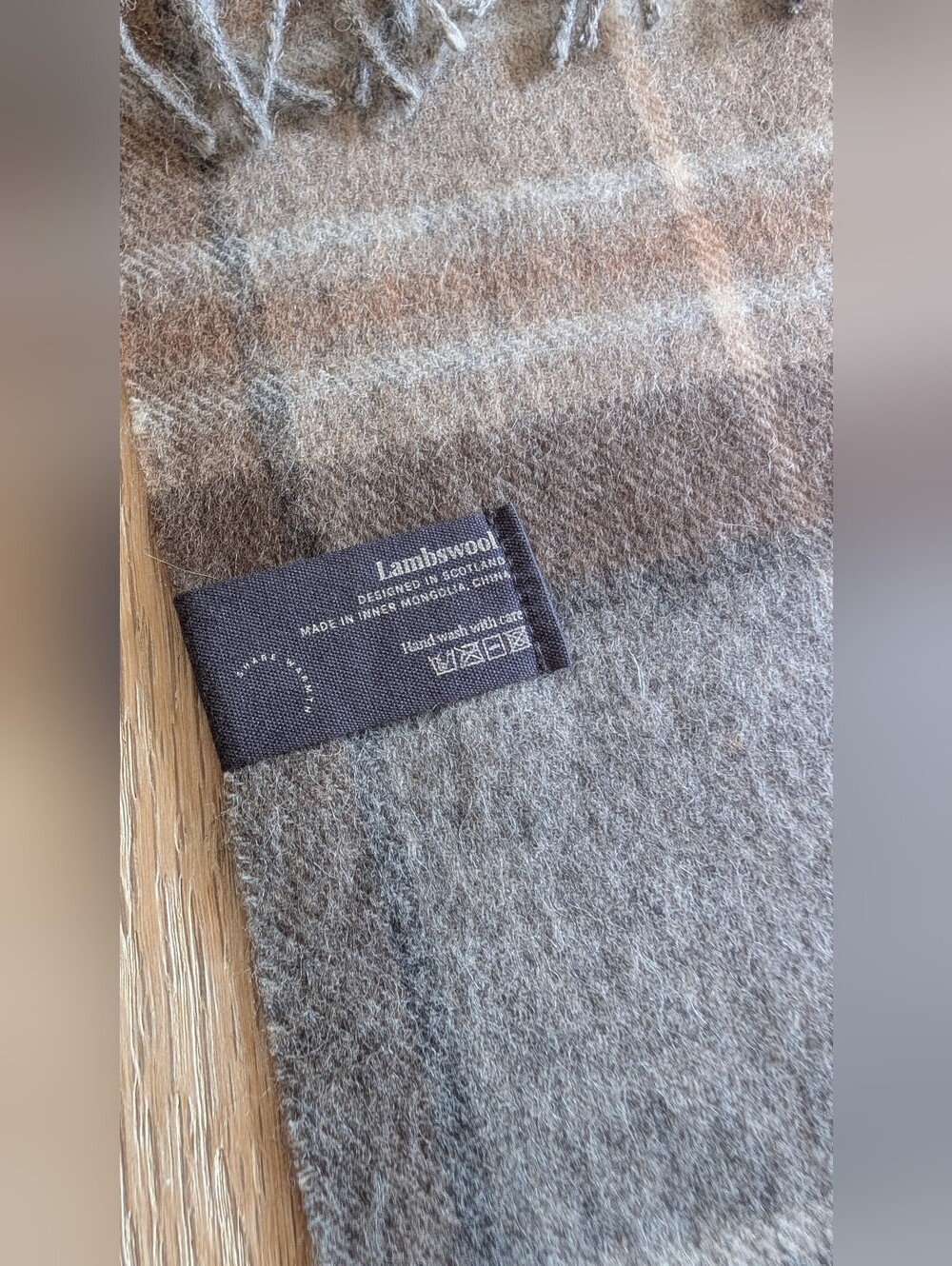 The Tartan Blanket Co Lambswool Plaid Scarf in Brown and Gray